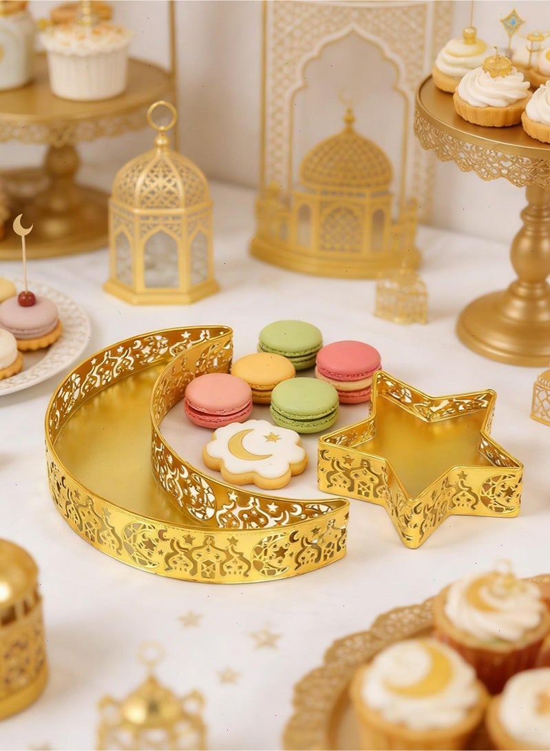 يواوليتي صينية رمضان - صينية رمضان من الحديد على شكل قمر ونجمة ذهبية، صينية تقديم معدنية للمائدة، زينة رمضان لمهرجان عيد الفطر الإسلامي - Image 4